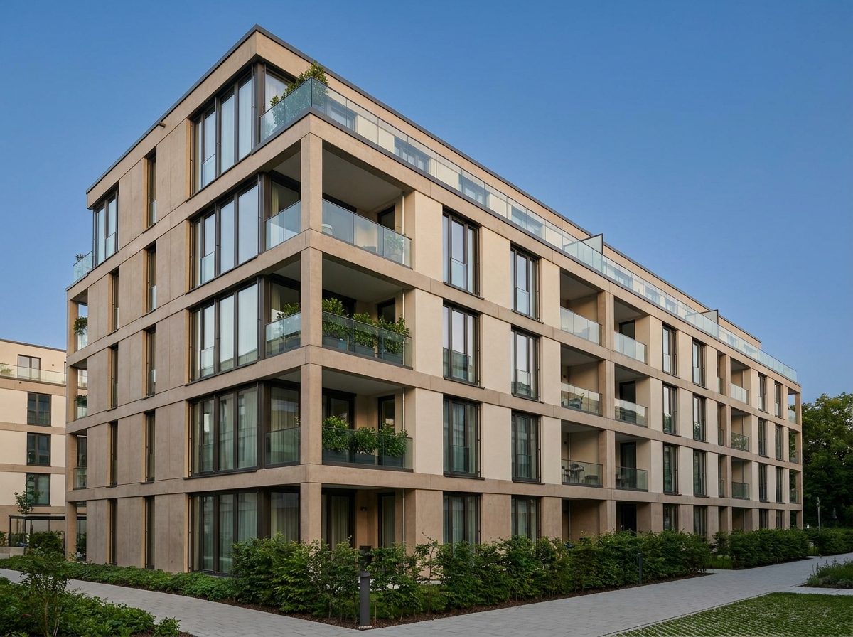 Moderne, gepflegte Wohngebäudefassade